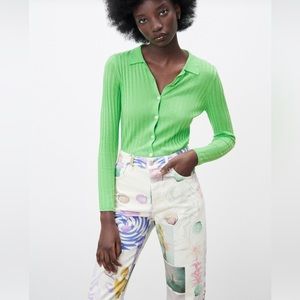 Zara Knit Buttoned Polo Sweater